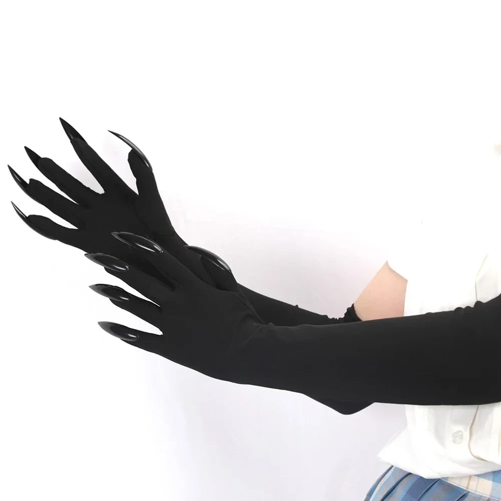 Witch Halloween Costume Gloves with Long Pointed Claws Elbow Length Stretchy Accessory