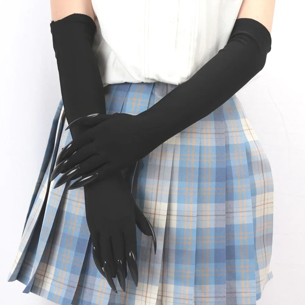 Witch Halloween Costume Gloves with Long Pointed Claws Elbow Length Stretchy Accessory