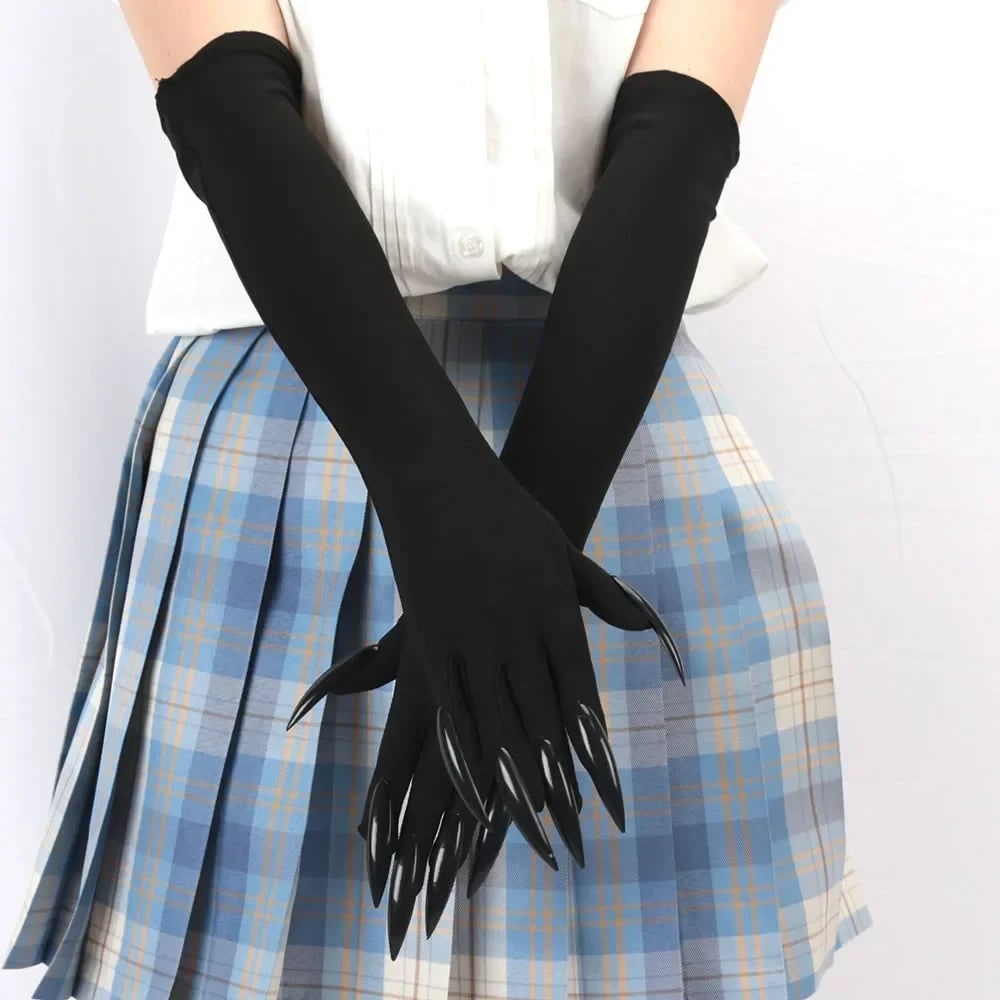 Witch Halloween Costume Gloves with Long Pointed Claws Elbow Length Stretchy Accessory
