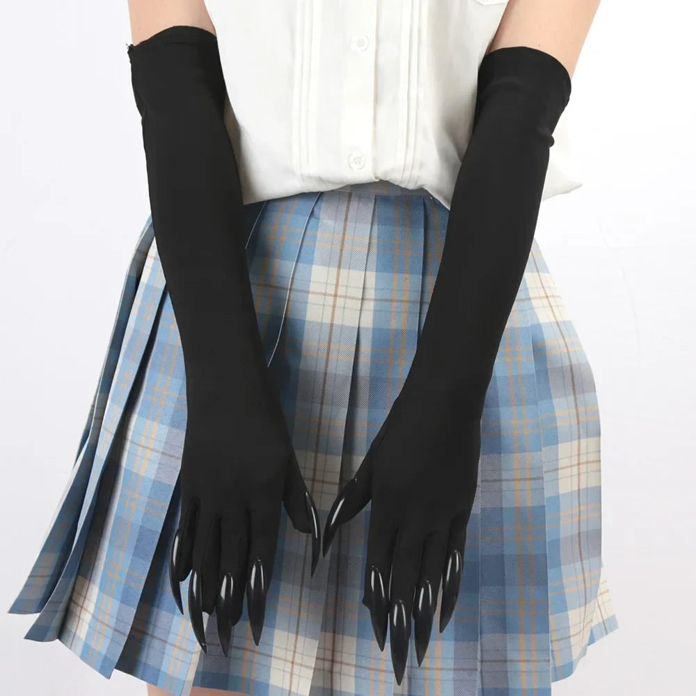 Witch Halloween Costume Gloves with Long Pointed Claws Elbow Length Stretchy Accessory