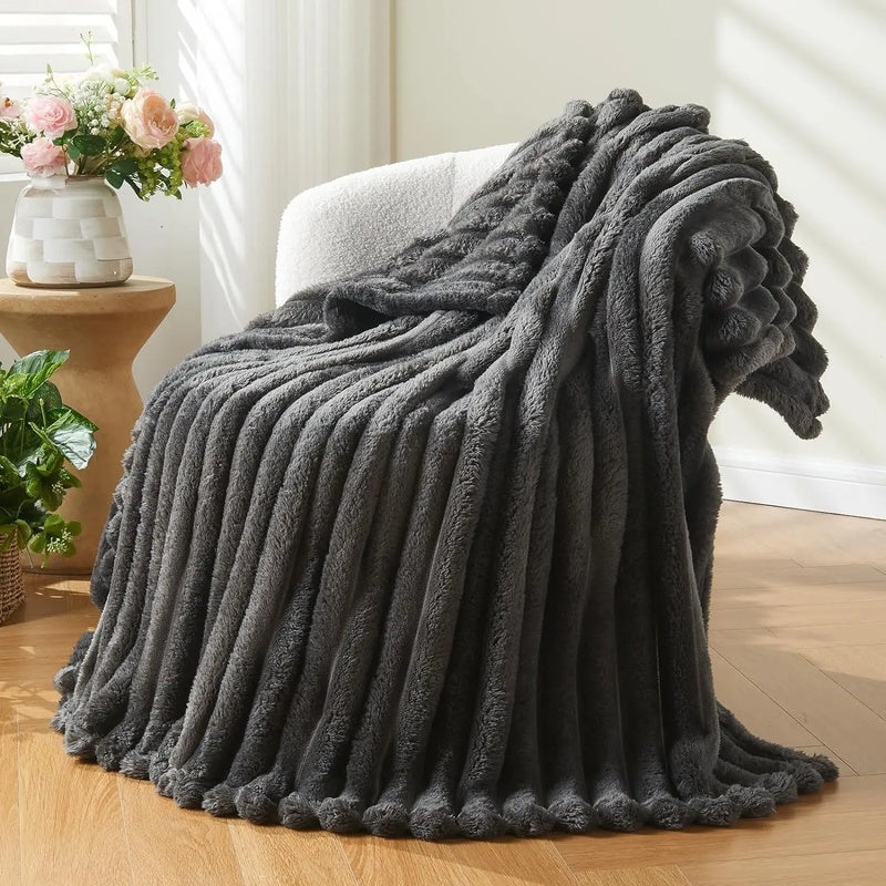 Large Throw Blanket Textured Loop Plush Cover for Sofa and Bed in Five Sizes