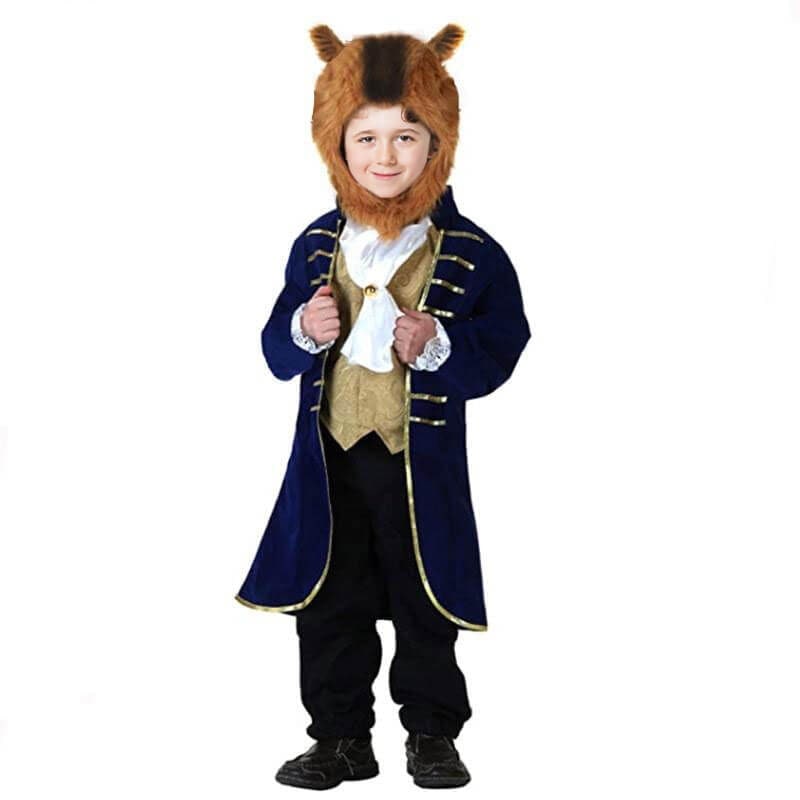 Boys Halloween Costumes with Velvet Jacket Ornate Waistcoat and Faux Fur Hood