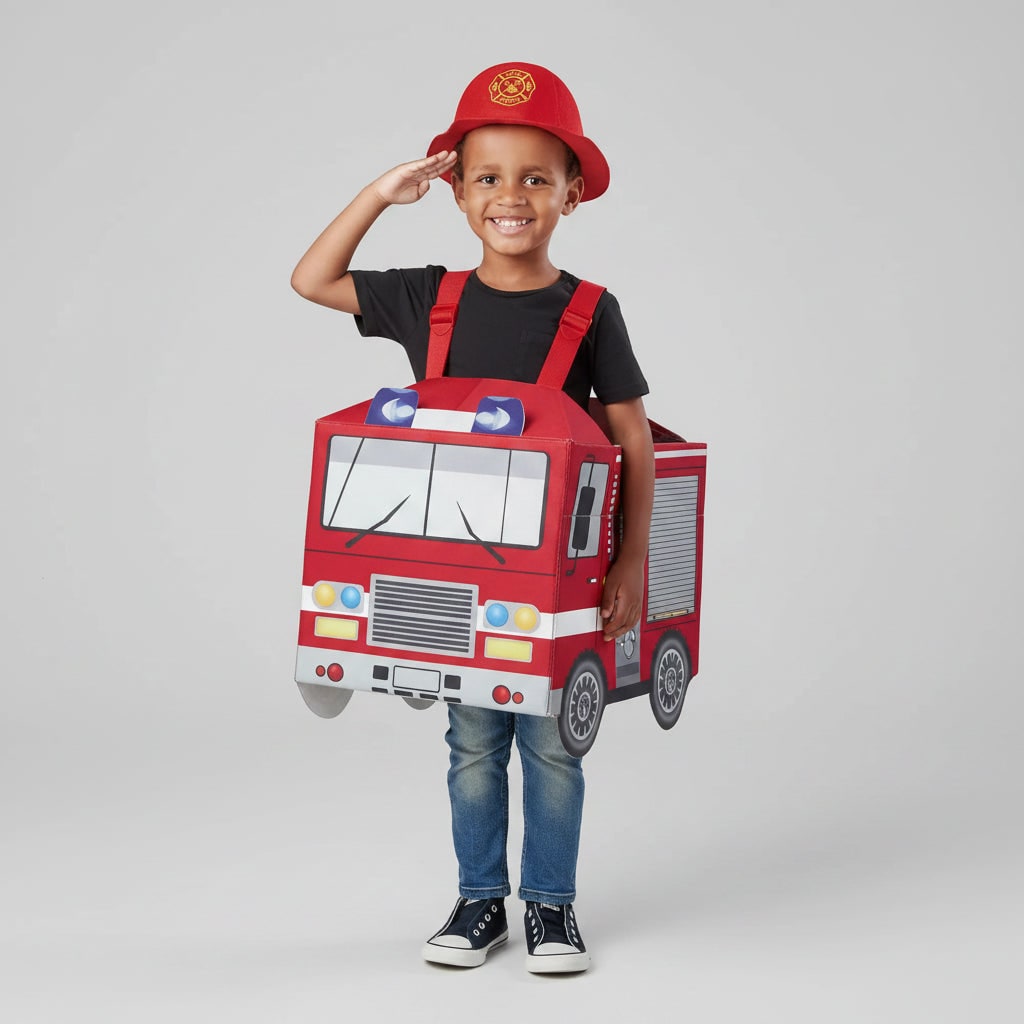 Boys Halloween Costumes Firefighter Outfit with Reflective Stripes and Chief Badge