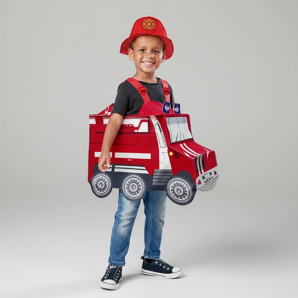 Boys Halloween Costumes Firefighter Outfit with Reflective Stripes and Chief Badge