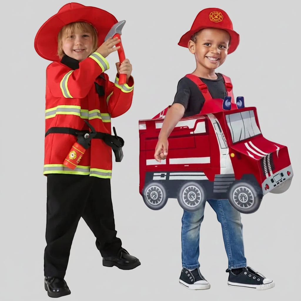 Boys Halloween Costumes Firefighter Outfit with Reflective Stripes and Chief Badge