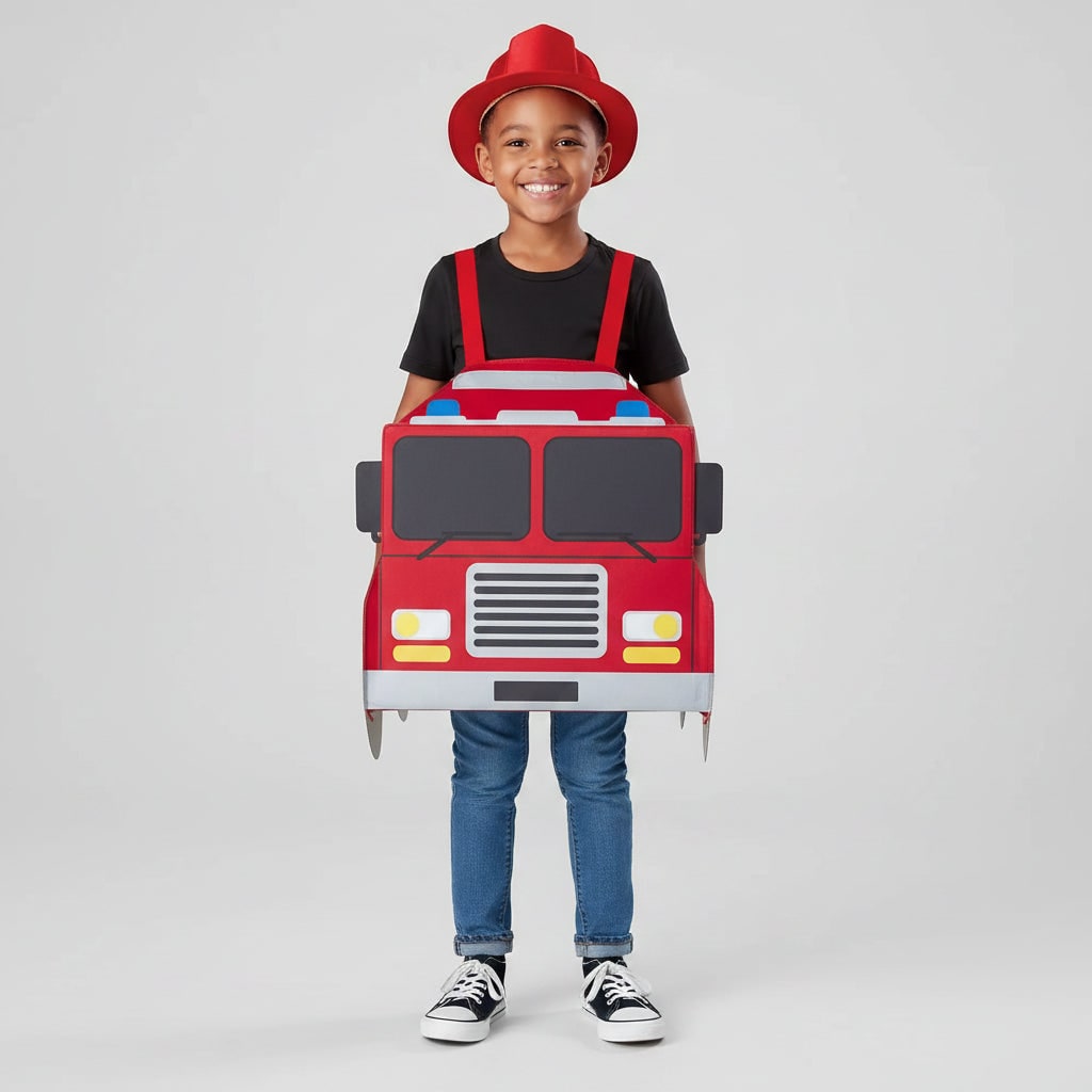 Boys Halloween Costumes Firefighter Outfit with Reflective Stripes and Chief Badge