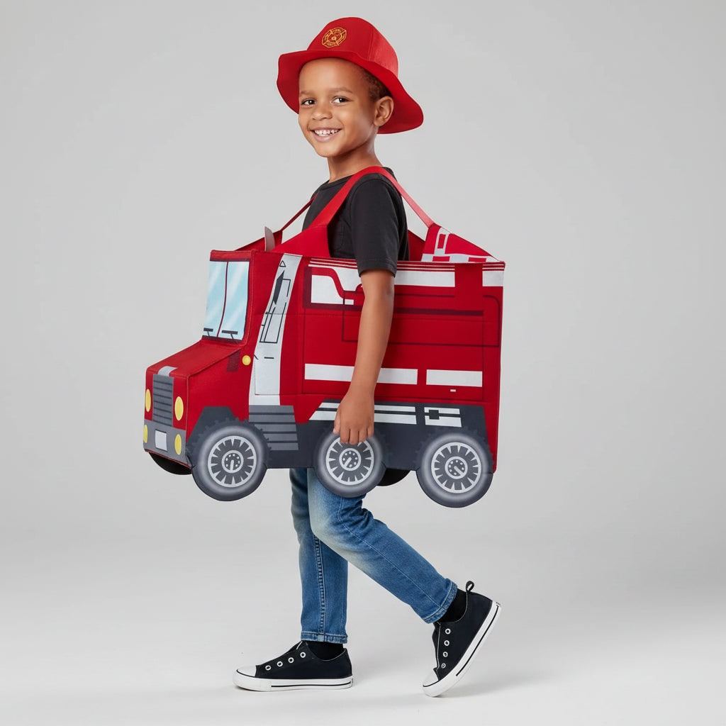 Boys Halloween Costumes Firefighter Outfit with Reflective Stripes and Chief Badge