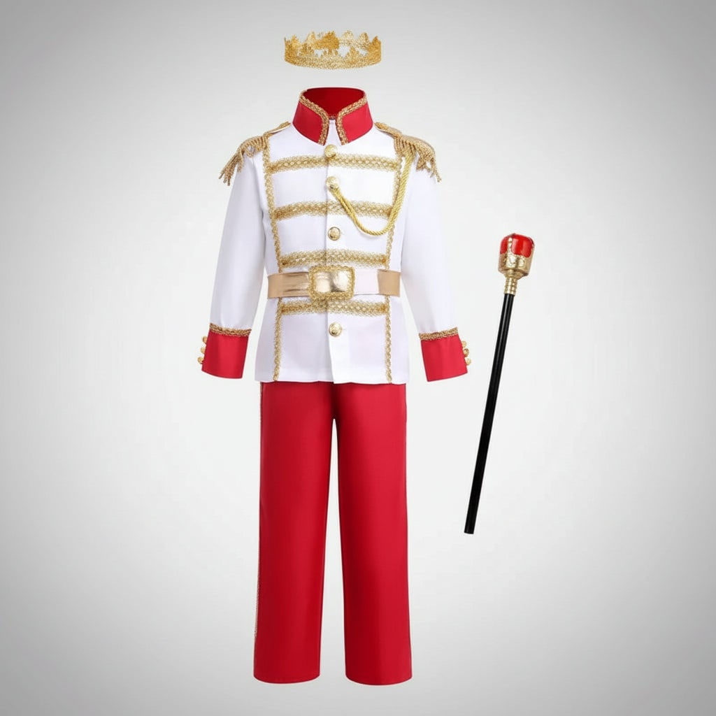 Boys Halloween Costumes Royal Prince Outfit with Cape Crown and Toy Sceptre