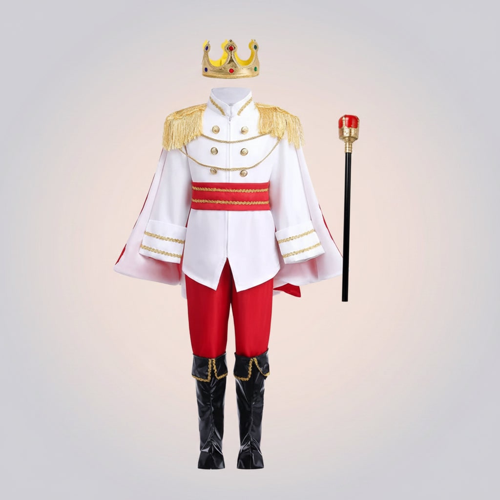 Boys Halloween Costumes Royal Prince Outfit with Cape Crown and Toy Sceptre