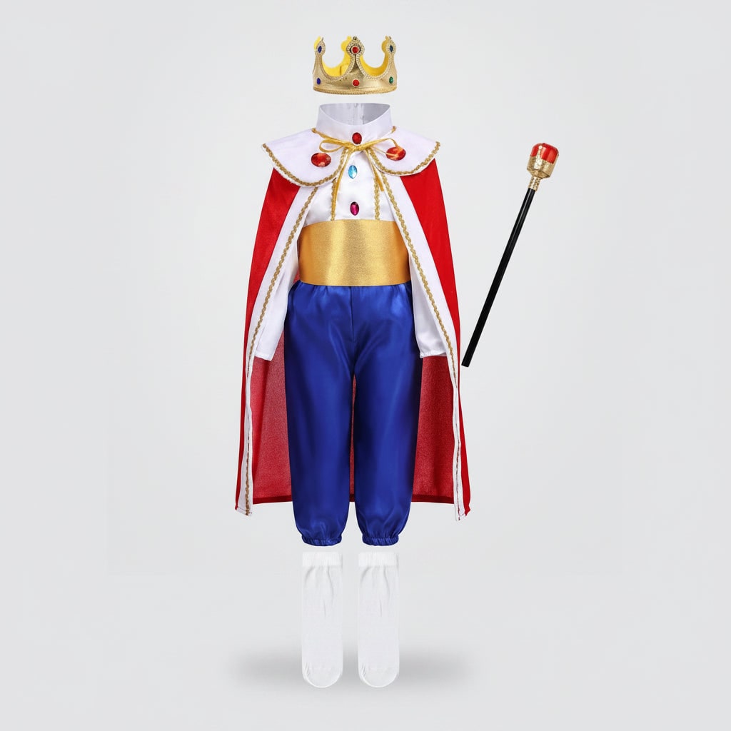 Boys Halloween Costumes Royal Prince Outfit with Cape Crown and Toy Sceptre