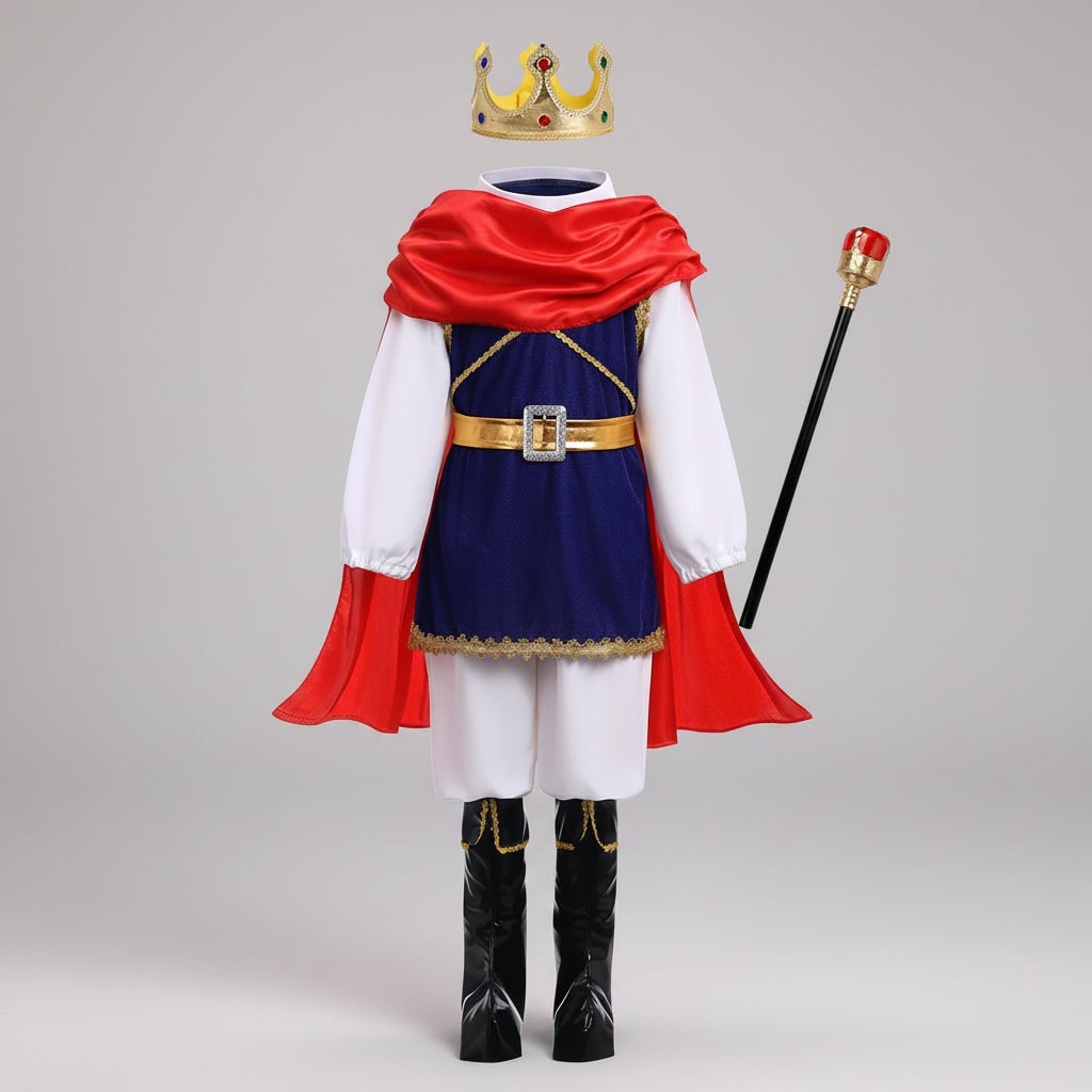 Boys Halloween Costumes Royal Prince Outfit with Cape Crown and Toy Sceptre