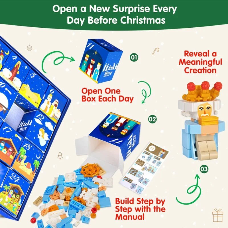 Advent Calendar Building Blocks that Form a Nativity Scene