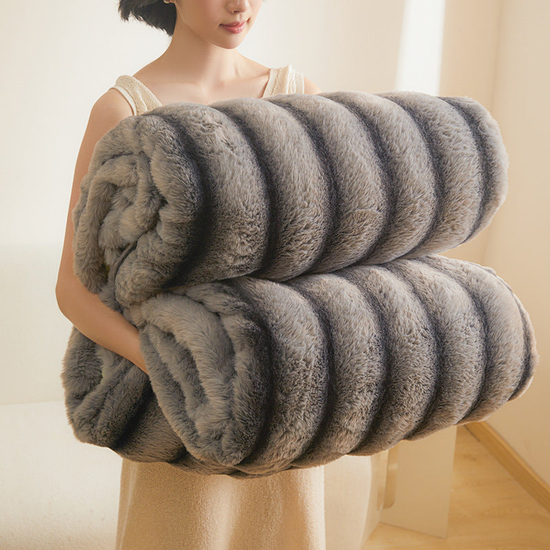 Throw Blanket Reversible Coral Fleece Nylon Fibre Weave for Sofa and Bed in Winter