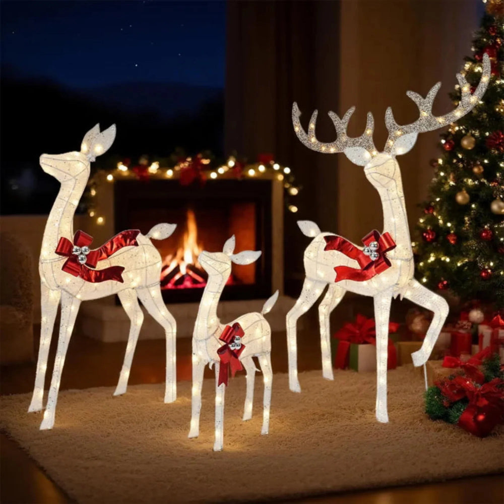 Christmas Decorations LED Reindeer Set of Three for Gardens with Stakes