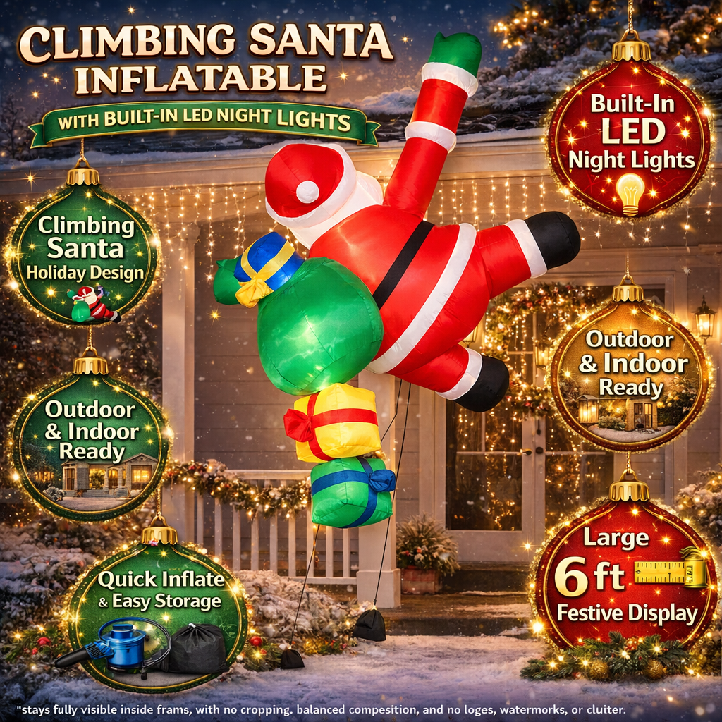 Christmas Decorations Inflatable Santa Climbing with LEDs for a Yard