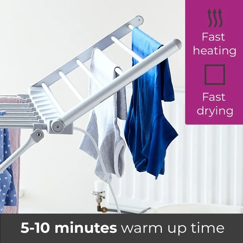 Heated Clothes Rack Electric Airer with 18 Aluminium Rods and Waterproof Switch