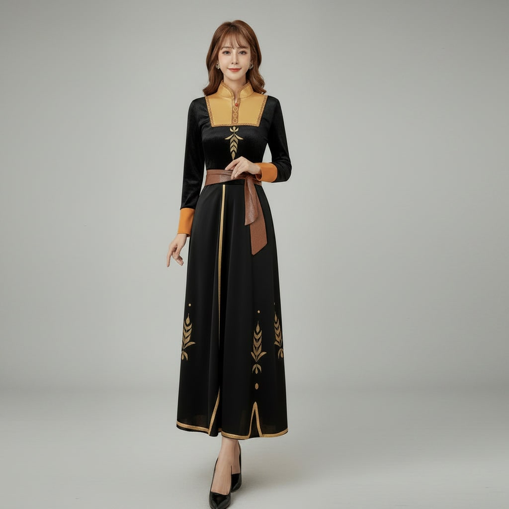 Adult Halloween Princess Costume Dress with Cape Mandarin Collar and Wheat Embroidery