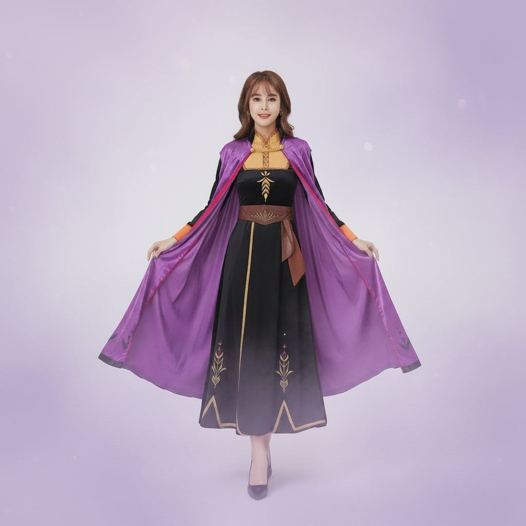 Adult Halloween Princess Costume Dress with Cape Mandarin Collar and Wheat Embroidery