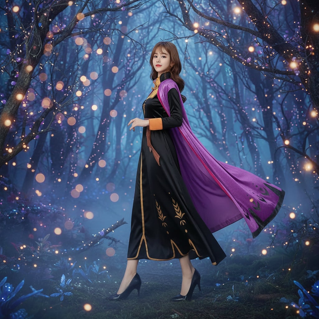 Adult Halloween Princess Costume Dress with Cape Mandarin Collar and Wheat Embroidery