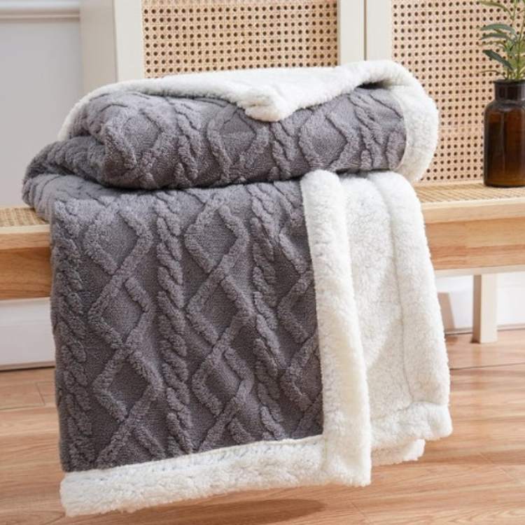 Weighted Blanket with Sherpa Fleece and Glass Bead Filling for Adults Machine Washable Throw