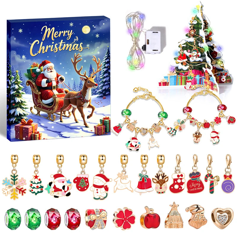 Advent Calendar Bracelet with Crystal Charms for 24 Days