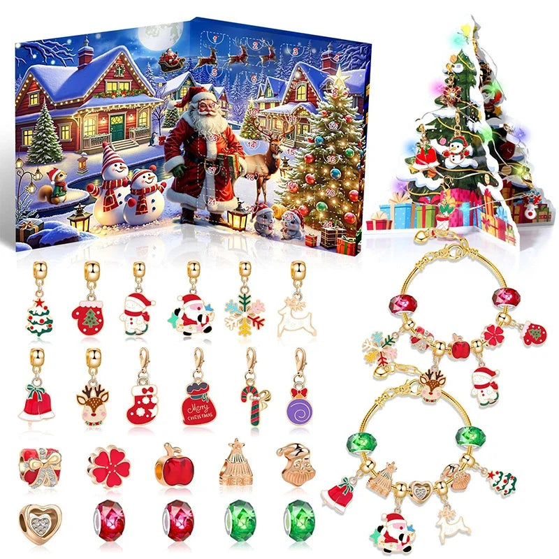 Advent Calendar Bracelet with Crystal Charms for 24 Days