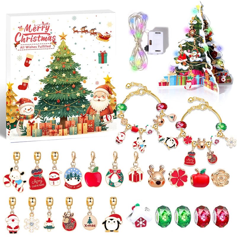 Advent Calendar Bracelet with Crystal Charms for 24 Days