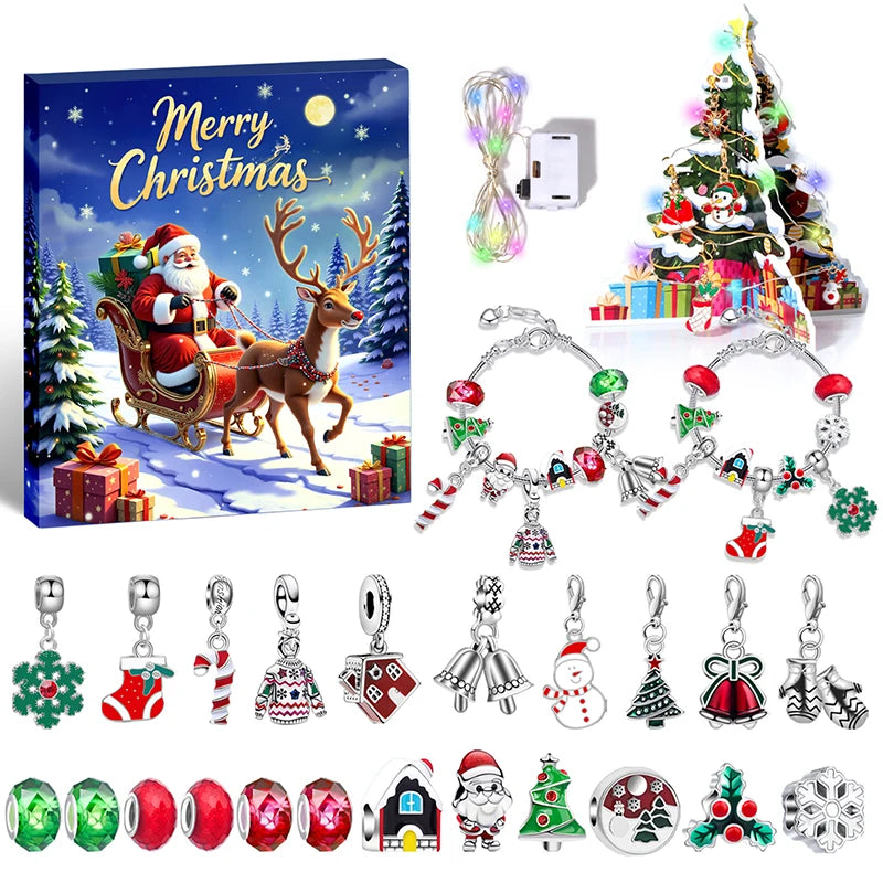Advent Calendar Bracelet with Crystal Charms for 24 Days