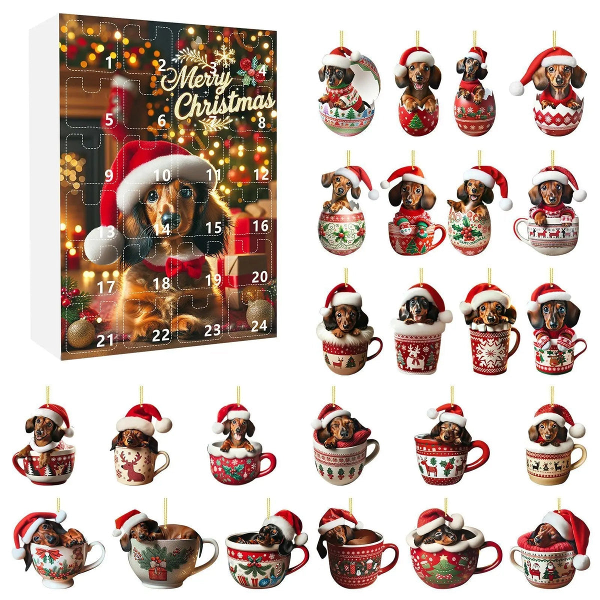 Advent Calendar Dachshund Motif Display at 27 by 18 cm