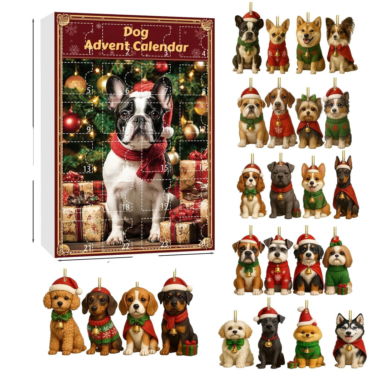 Advent Calendar Miniature Dog Ornaments in Seven Sets