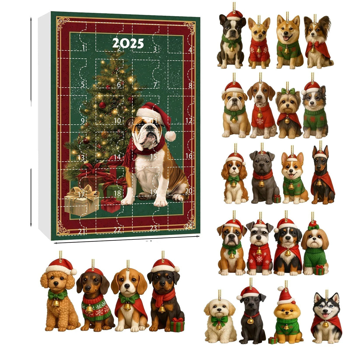 Advent Calendar Miniature Dog Ornaments in Seven Sets