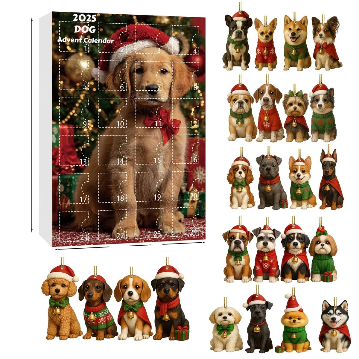 Advent Calendar Dog Figurines in Festive Dress Across 24 Days