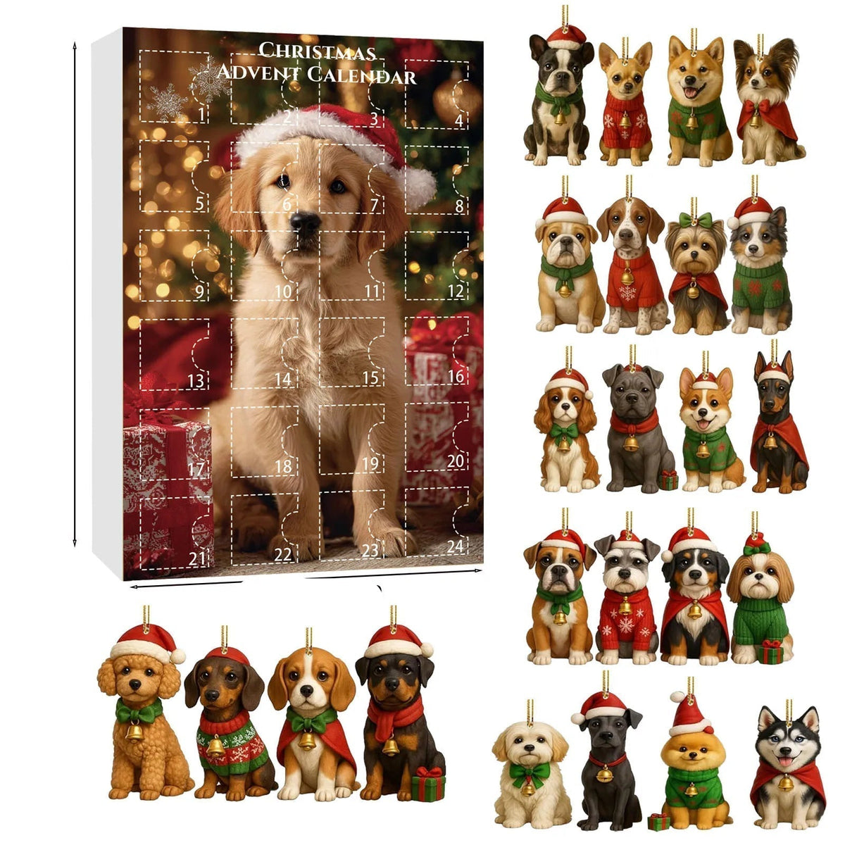 Advent Calendar Miniature Dog Ornaments in Seven Sets