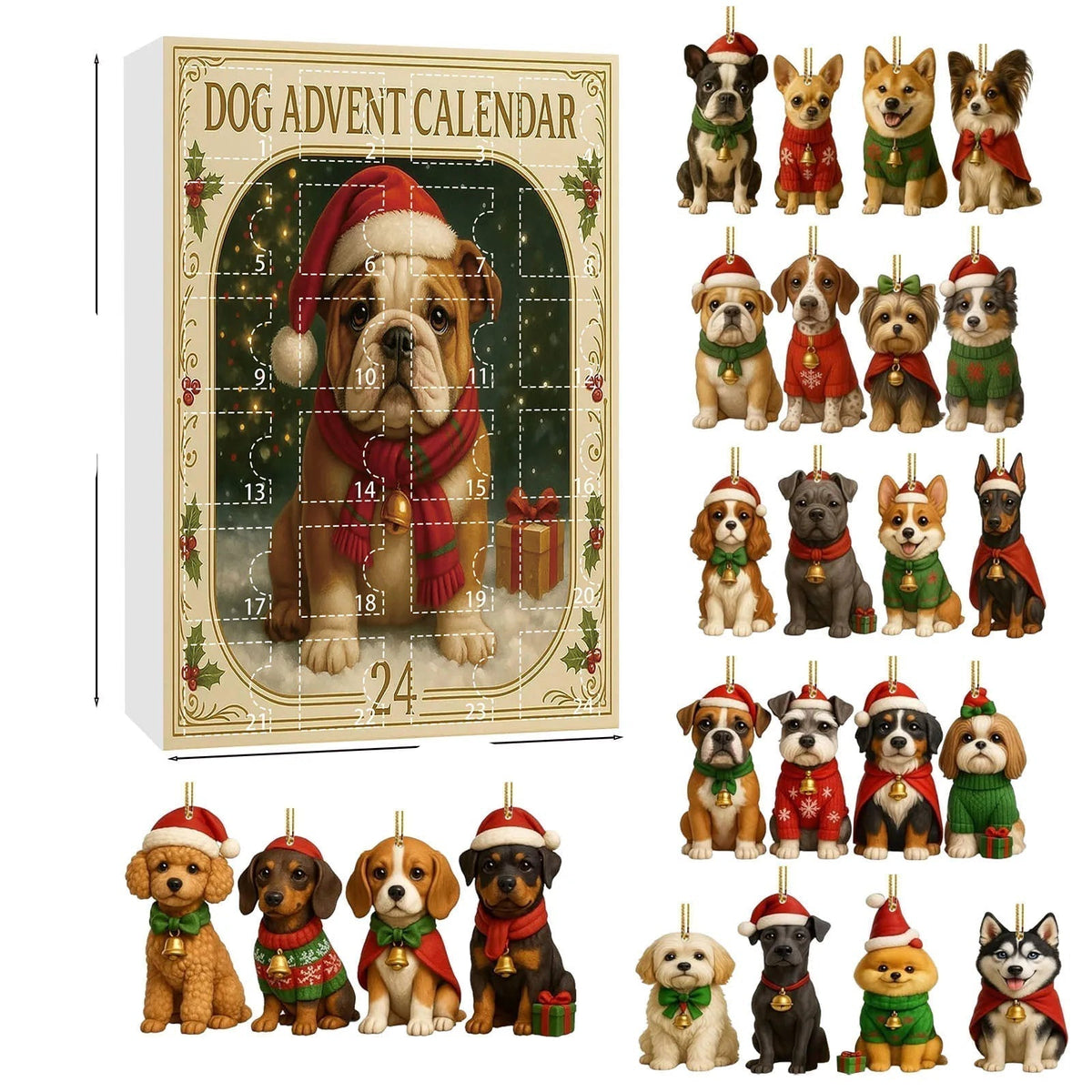 Advent Calendar Miniature Dog Ornaments in Seven Sets