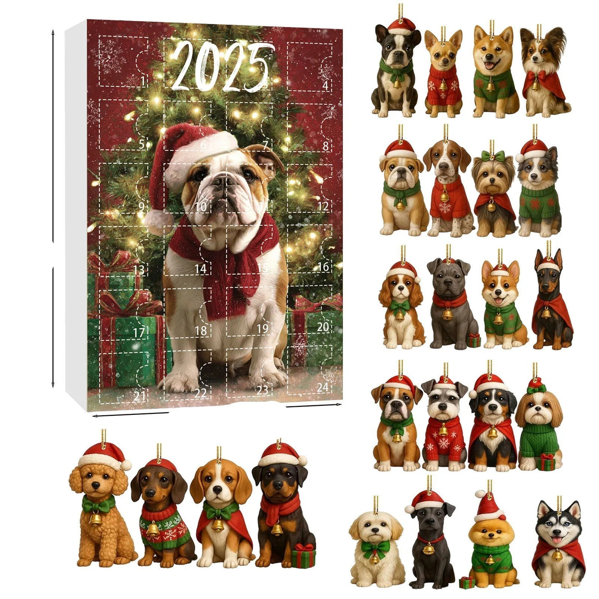 Advent Calendar Miniature Dog Ornaments in Seven Sets