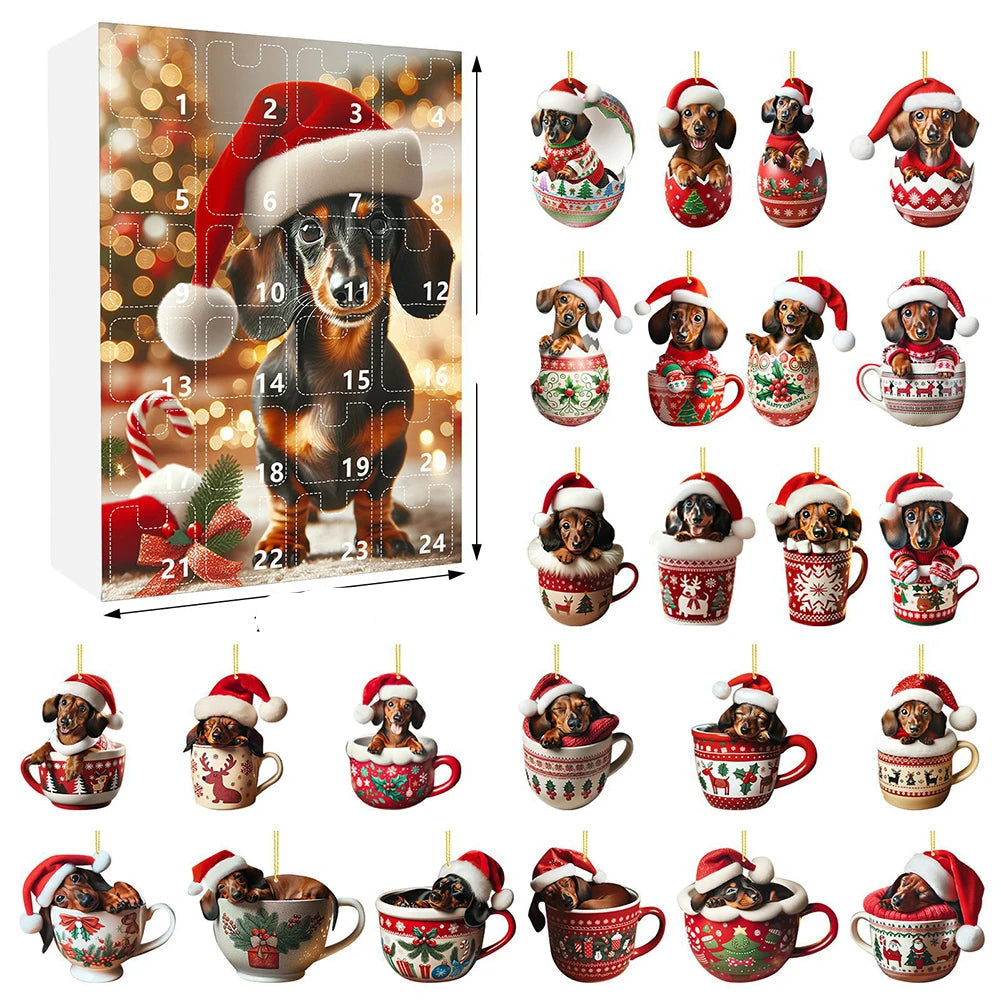 Advent Calendar Dachshund with 24 Dog Ornaments to Hang