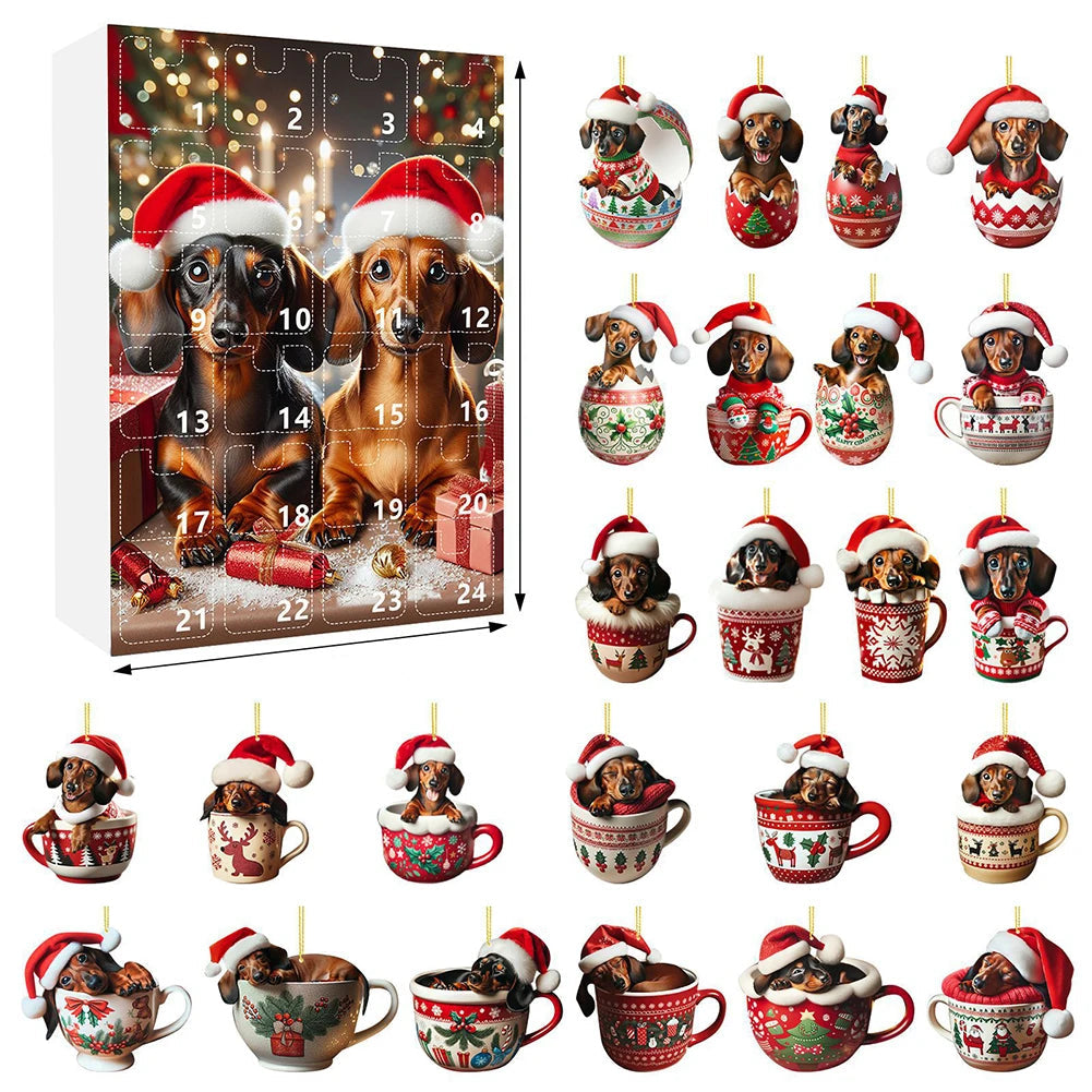 Advent Calendar Dachshund with 24 Dog Ornaments to Hang