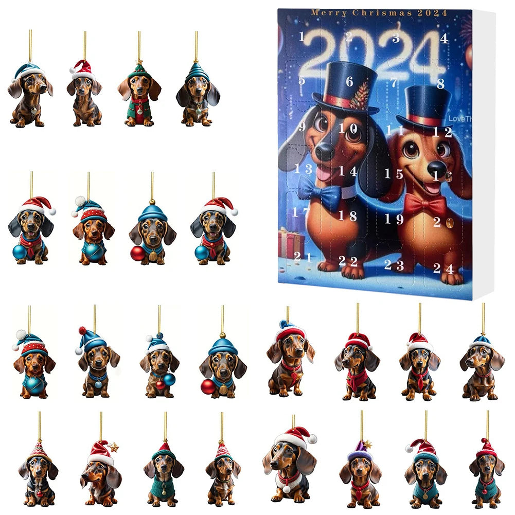 Advent Calendar Dachshund with 24 Dog Ornaments to Hang