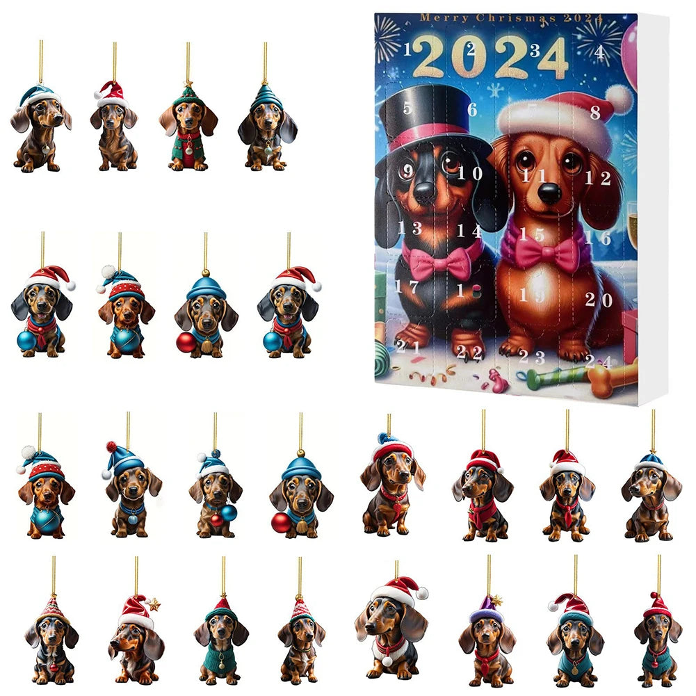 Advent Calendar Dachshund with 24 Dog Ornaments to Hang