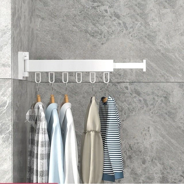 Retractable Wall Mounted Clothes Airer Folding Indoor Clothes Hanger in Black or White