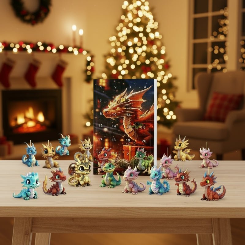 Advent Calendar Dragons with 24 Colourful Pendants