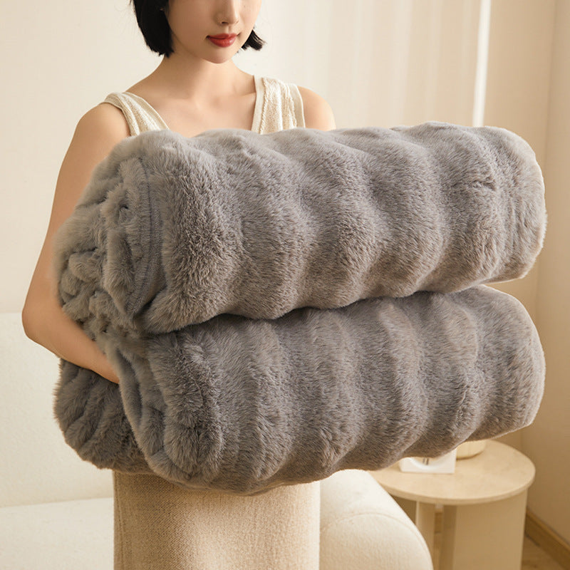 Throw Blanket Reversible Coral Fleece Nylon Fibre Weave for Sofa and Bed in Winter