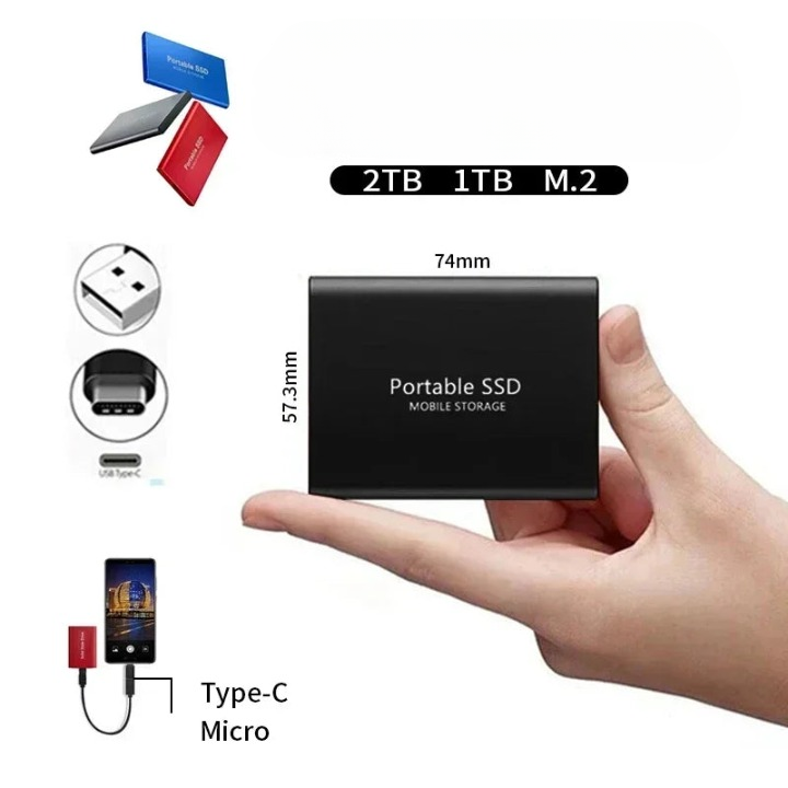 External SSD Portable Solid State Drive with USB-C for Laptop and PC File Transfer