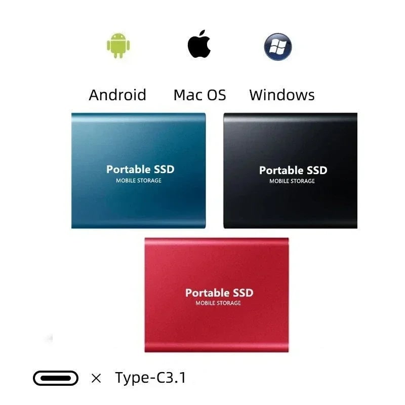 External SSD Portable Solid State Drive with USB-C for Laptop and PC File Transfer