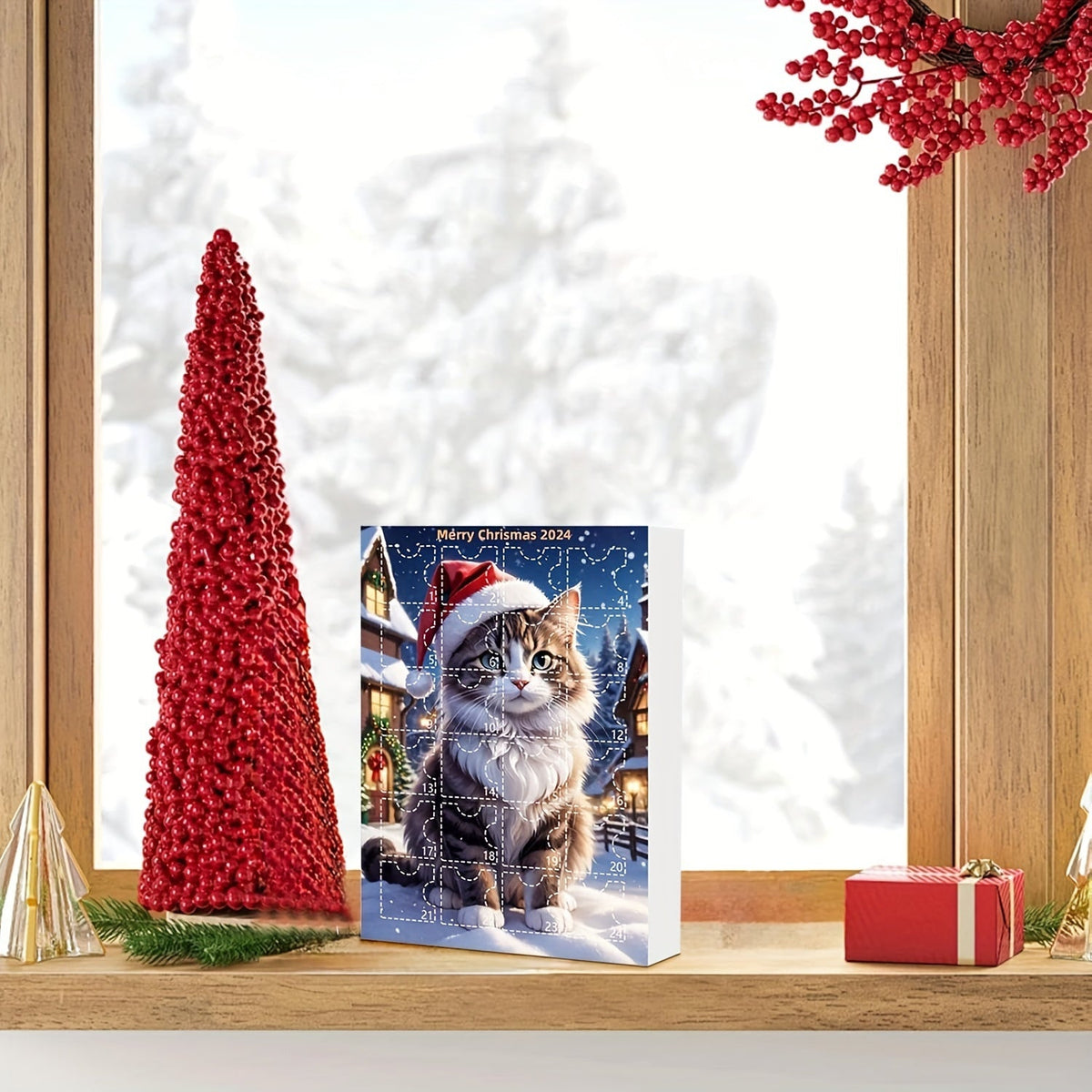 Advent Calendar Cat Ornaments in Acrylic with a Vintage Look