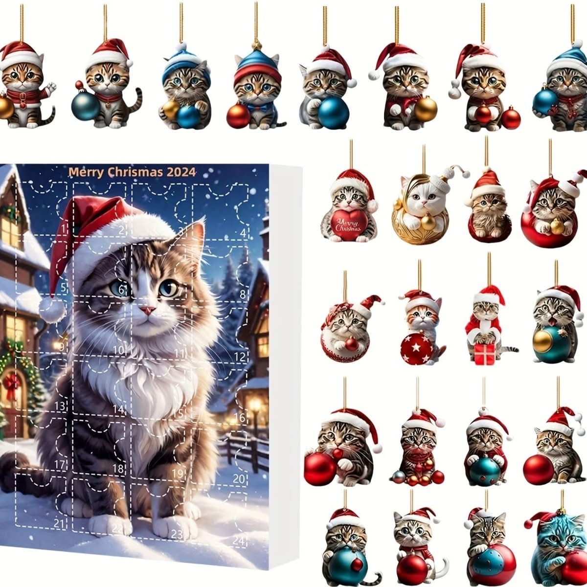 Advent Calendar Cat Charms in Vintage Acrylic for 24 Days