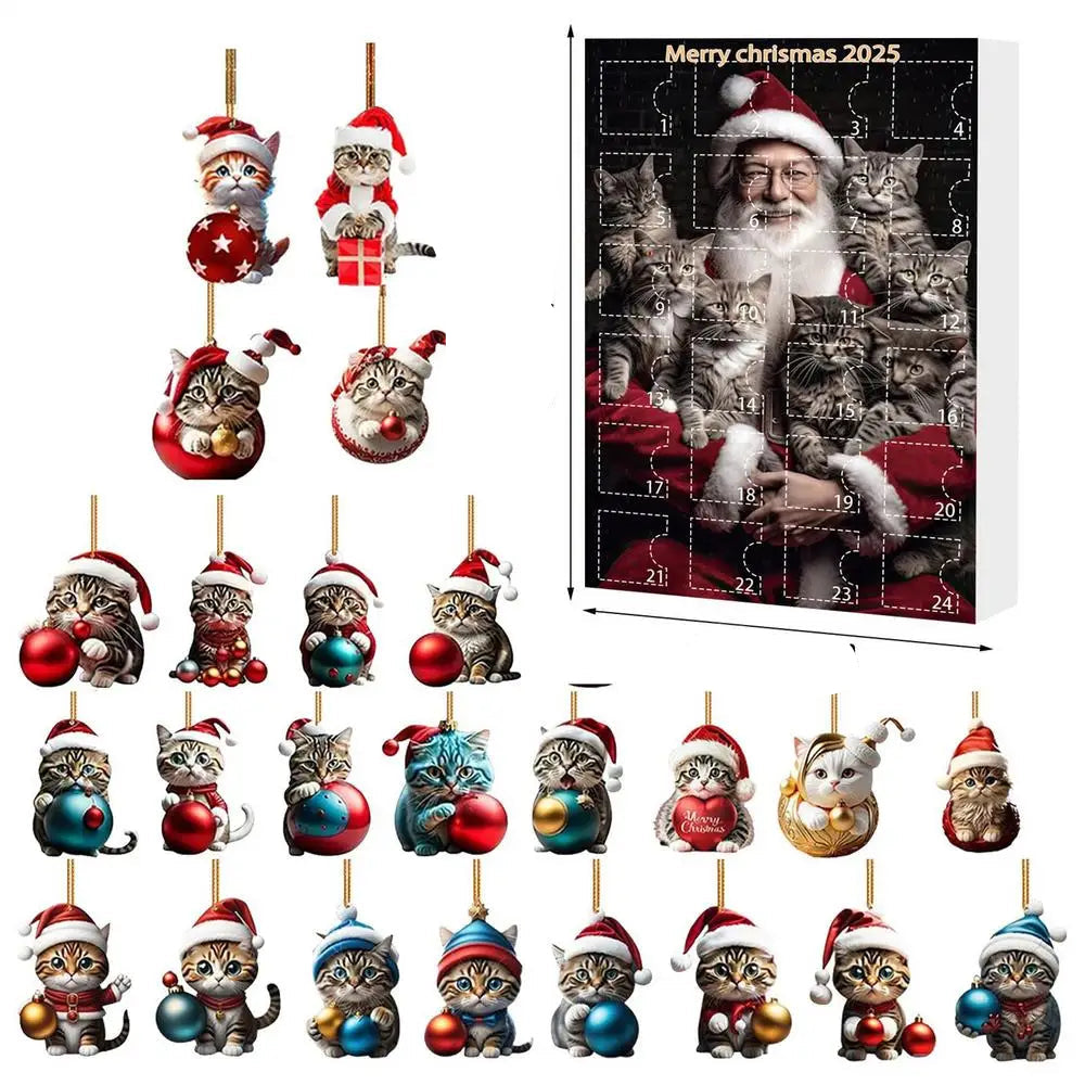 Advent Calendar Cat Ornaments 24 Acrylic Shapes in Five Styles