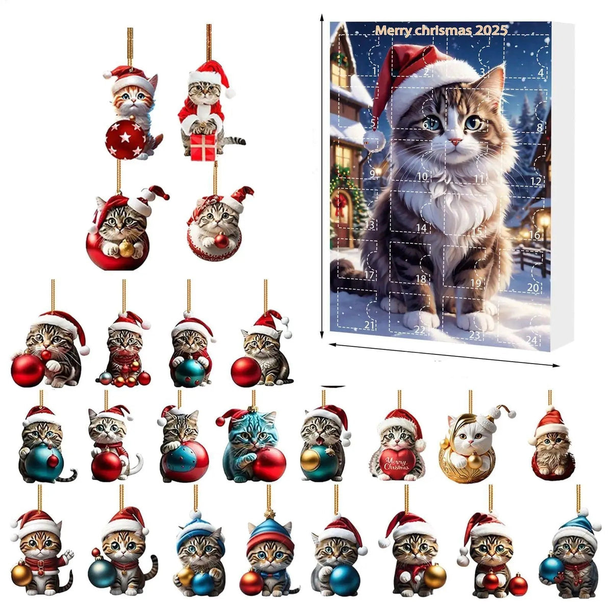 Advent Calendar Cat Ornaments 24 Acrylic Shapes in Five Styles