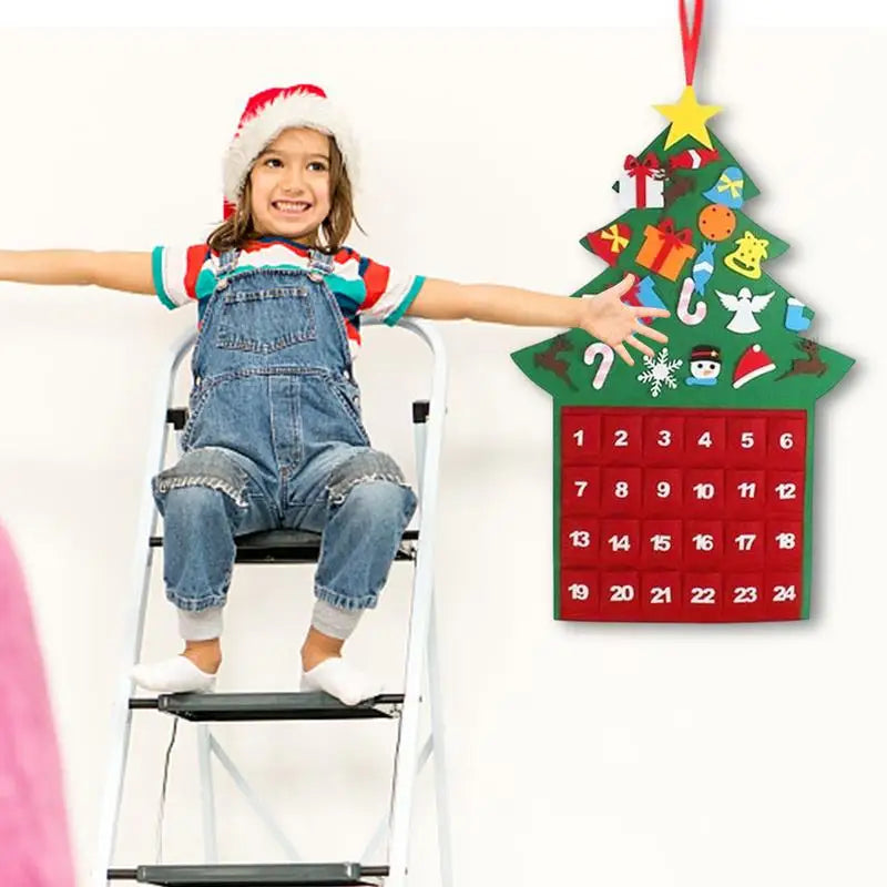 Advent Calendar Felt Tree Shaped with 24 Pockets to Fill