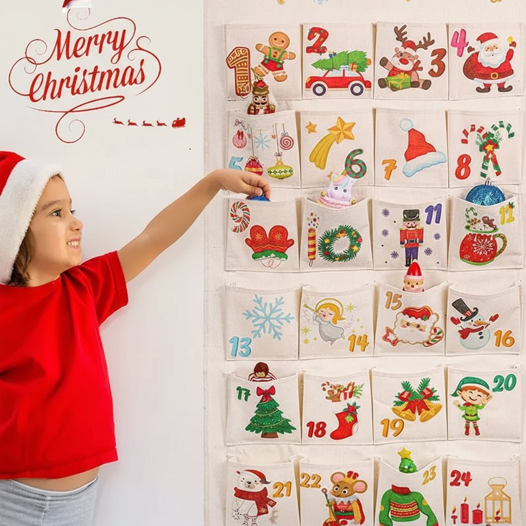 Advent Calendar Fabric Reusable with 24 Pockets and an Integrated Hanger
